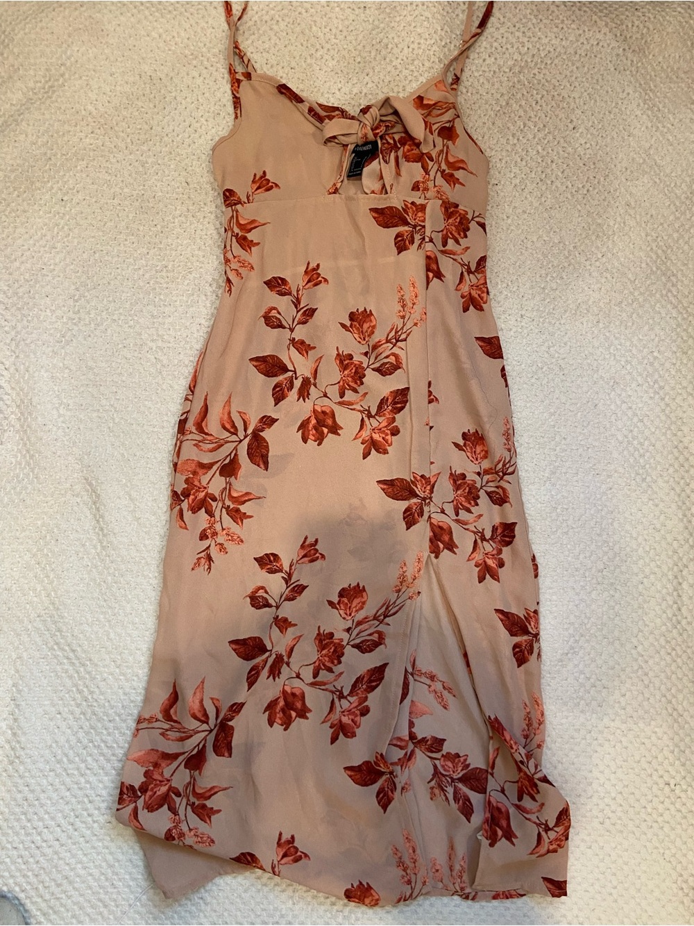 Forever 21 Blush Slip Midi Dress with Rust Floral Print